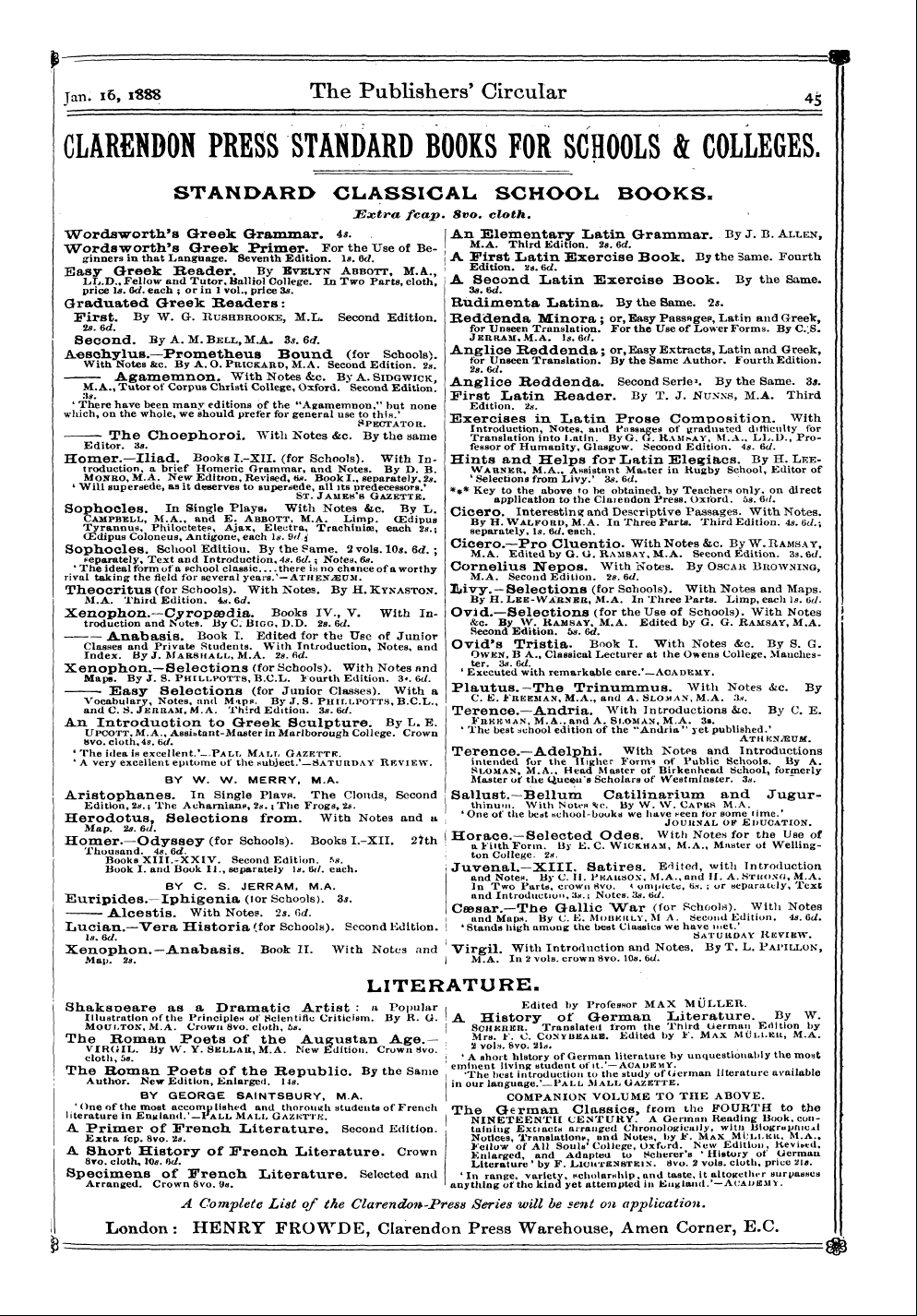 Publishers’ Circular (1880-1890): jS F Y, 1st edition - Ad04601