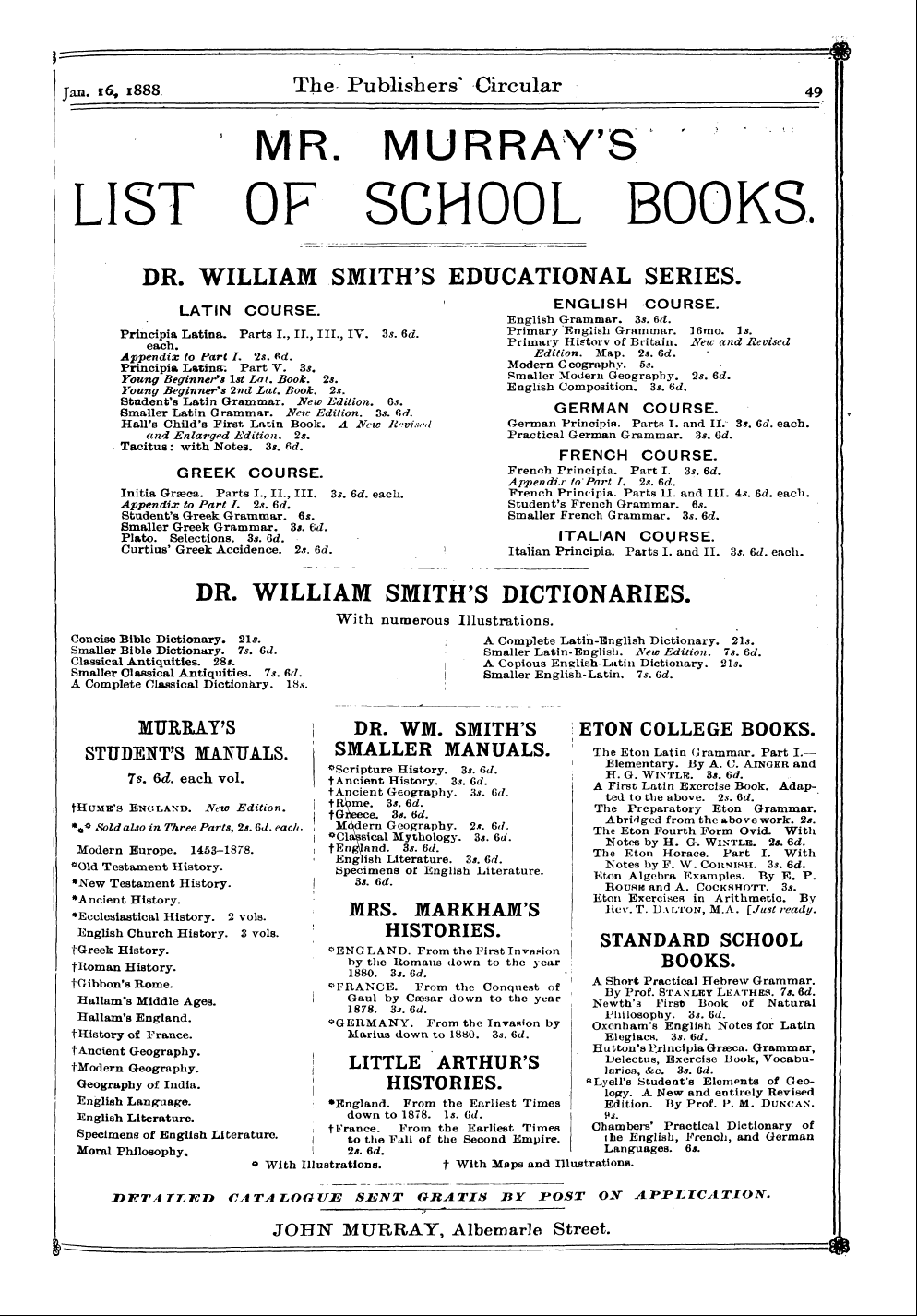 Publishers’ Circular (1880-1890): jS F Y, 1st edition: 51