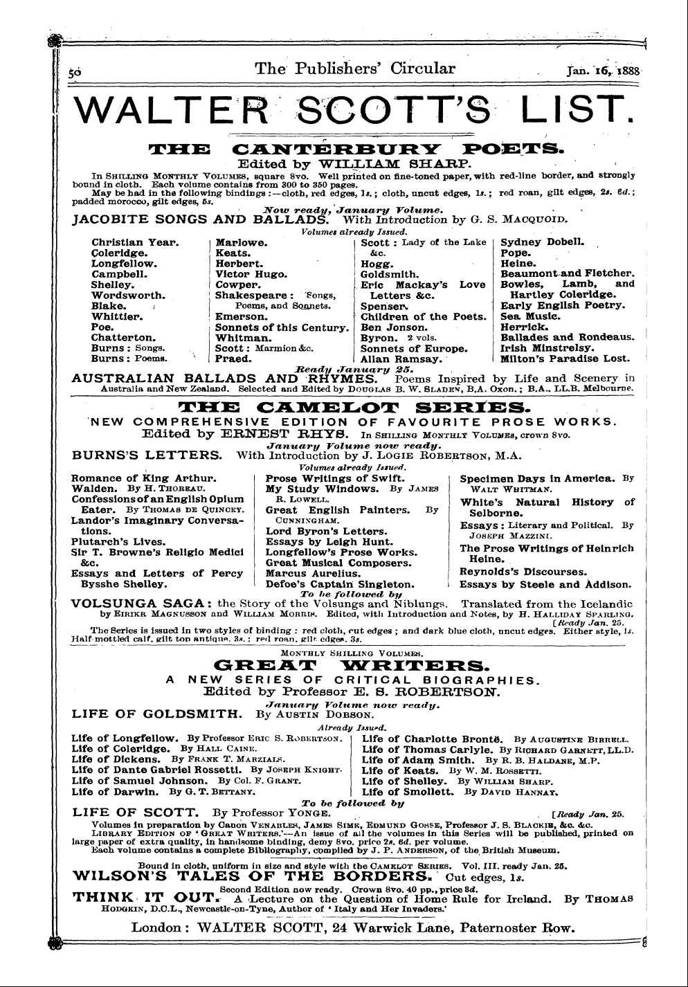 Publishers’ Circular (1880-1890): jS F Y, 1st edition - Ad05201