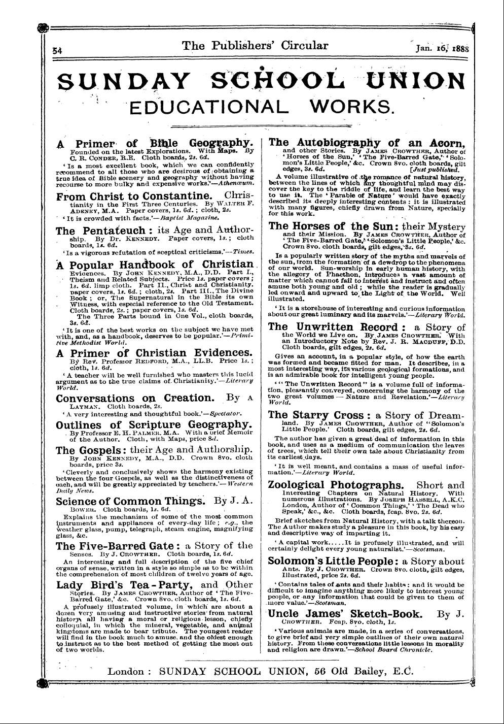 Publishers’ Circular (1880-1890): jS F Y, 1st edition - Ad05601