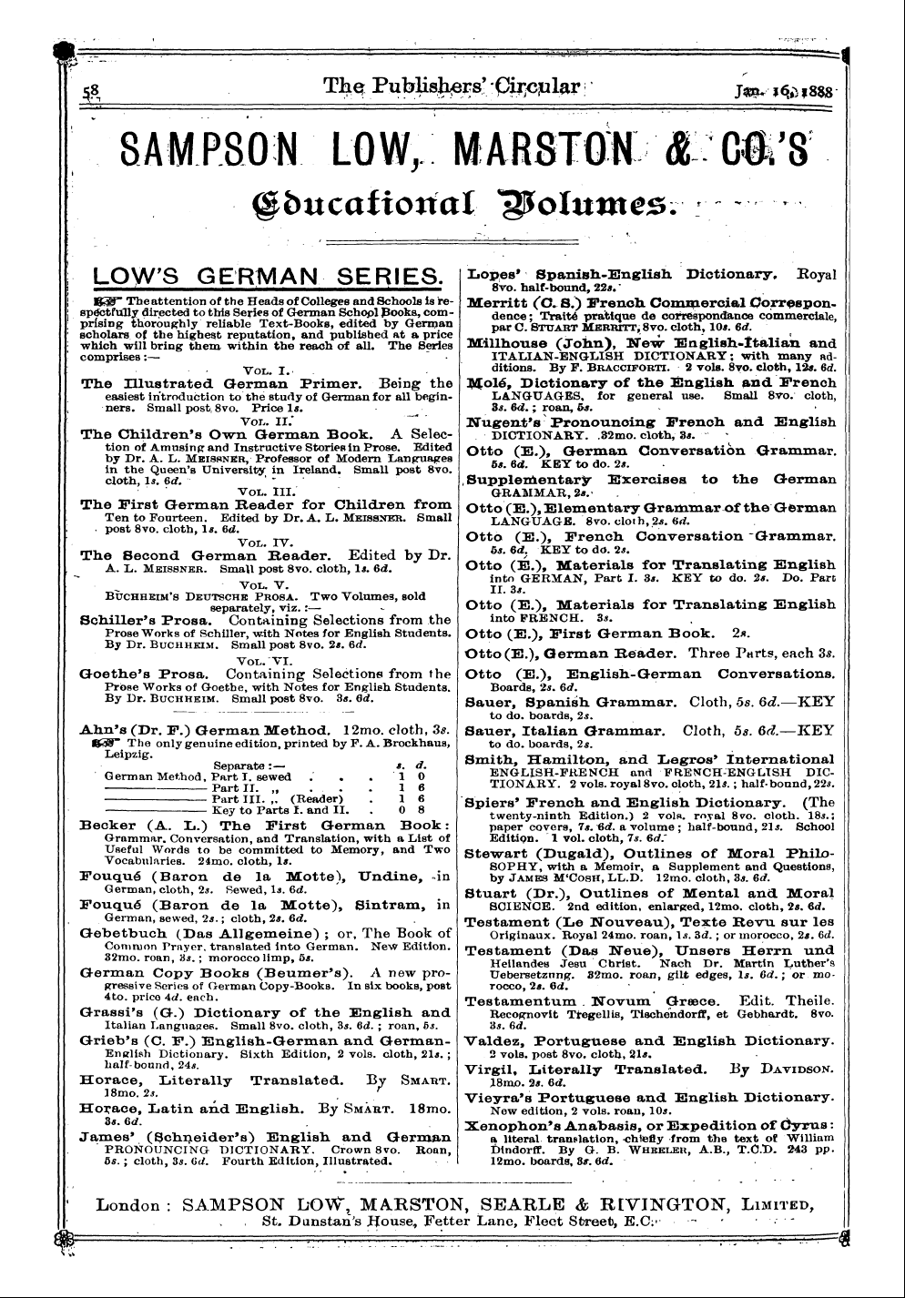 Publishers’ Circular (1880-1890): jS F Y, 1st edition - Ad06001