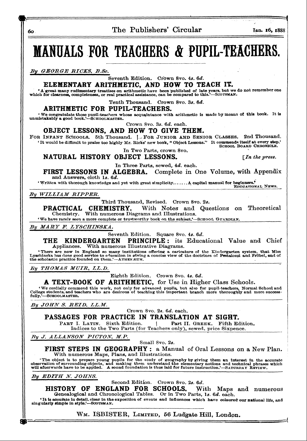 Publishers’ Circular (1880-1890): jS F Y, 1st edition: 62