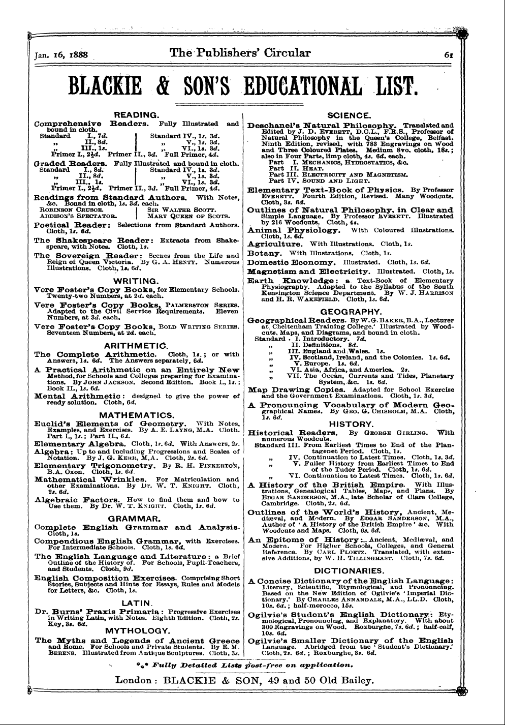 Publishers’ Circular (1880-1890): jS F Y, 1st edition - Jan. I6, 1888 The Publishers' Circular ~...