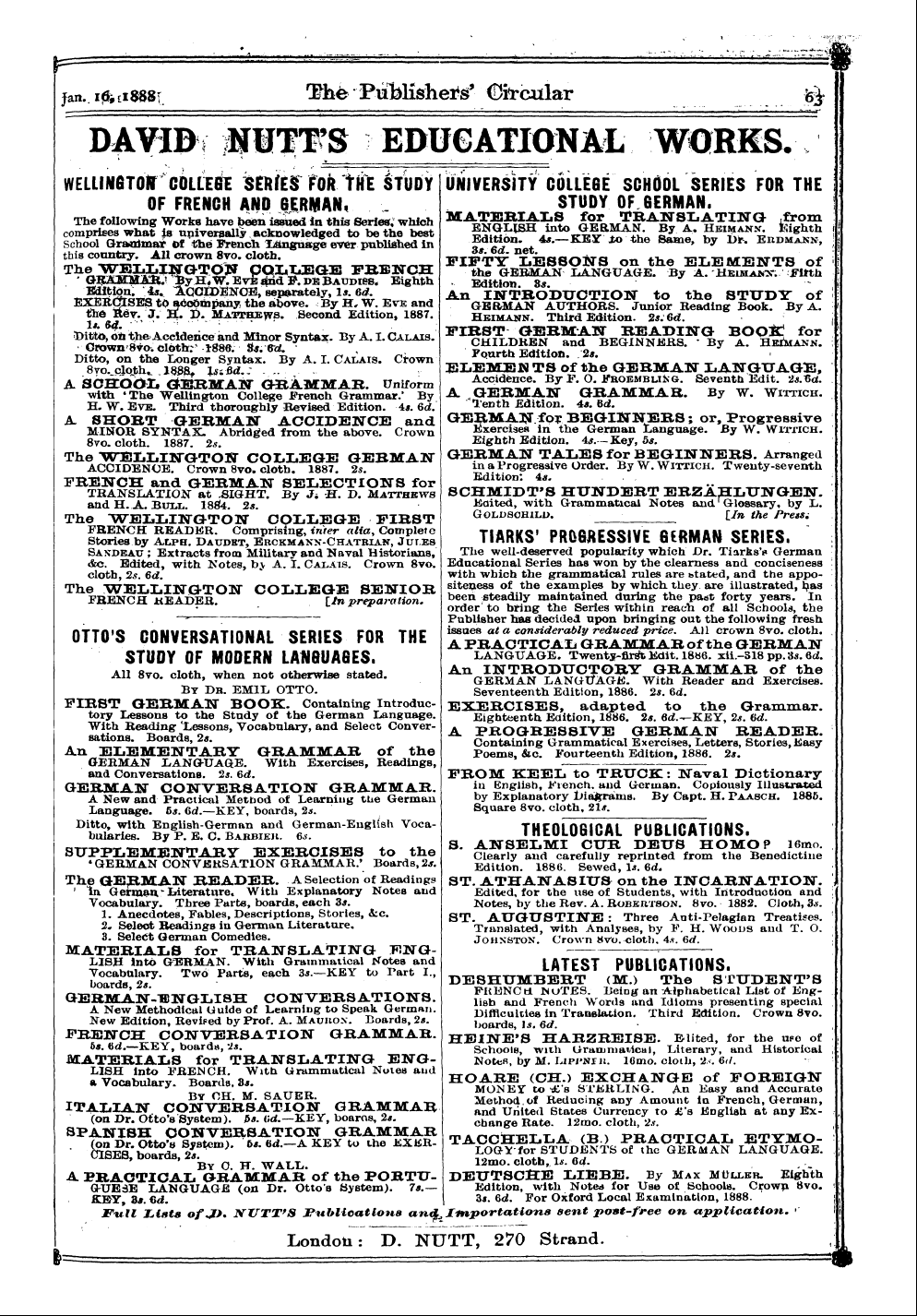 Publishers’ Circular (1880-1890): jS F Y, 1st edition - Ad06501