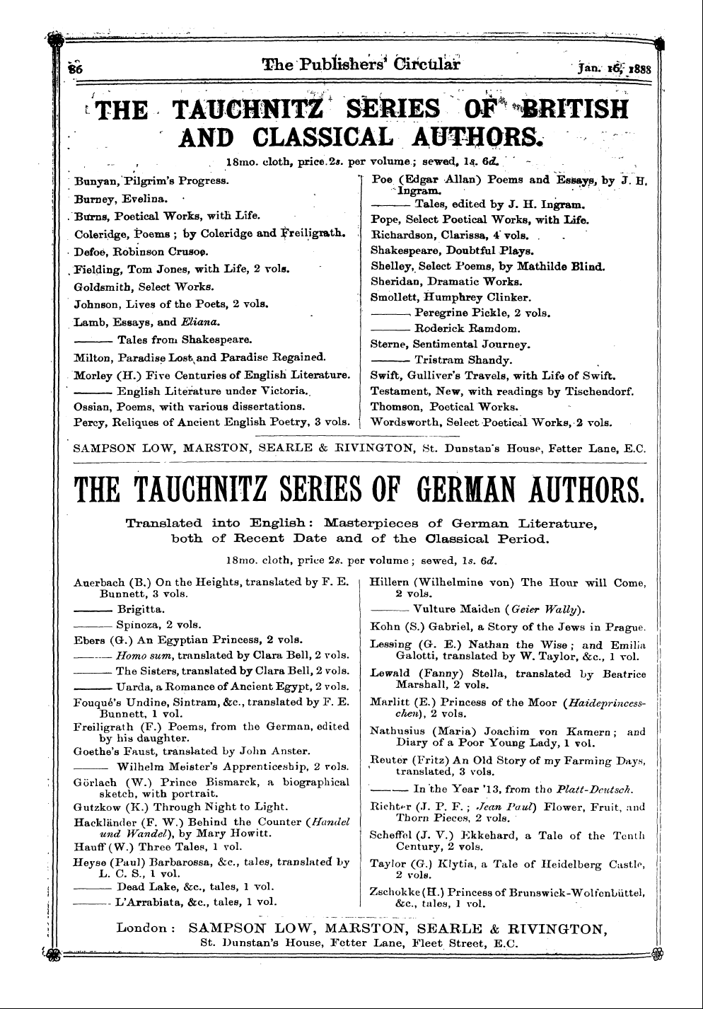 Publishers’ Circular (1880-1890): jS F Y, 1st edition: 88