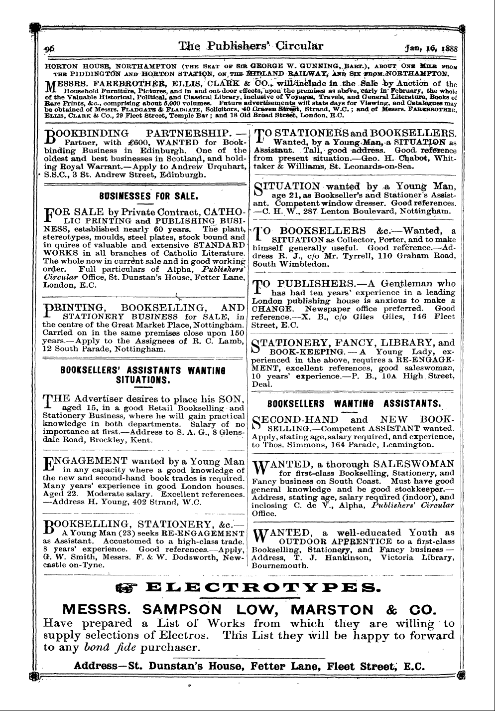 Publishers’ Circular (1880-1890): jS F Y, 1st edition - Ad09813