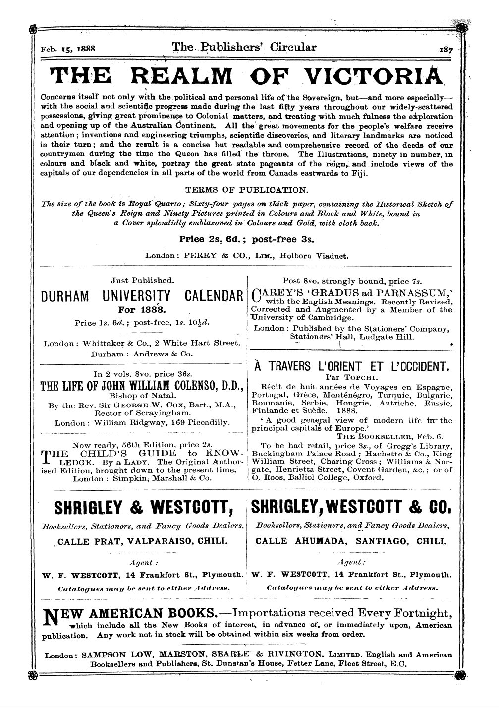 Publishers’ Circular (1880-1890): jS F Y, 1st edition: 33