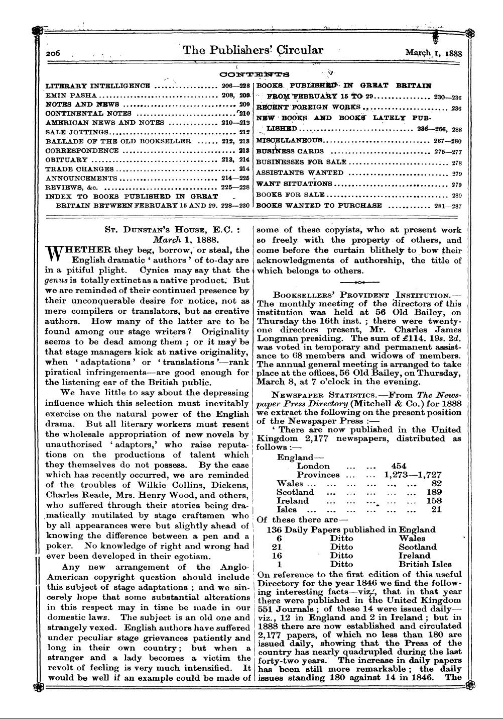 Publishers’ Circular (1880-1890): jS F Y, 1st edition - St. Dunstan's House, E.C : March 1, 1888.