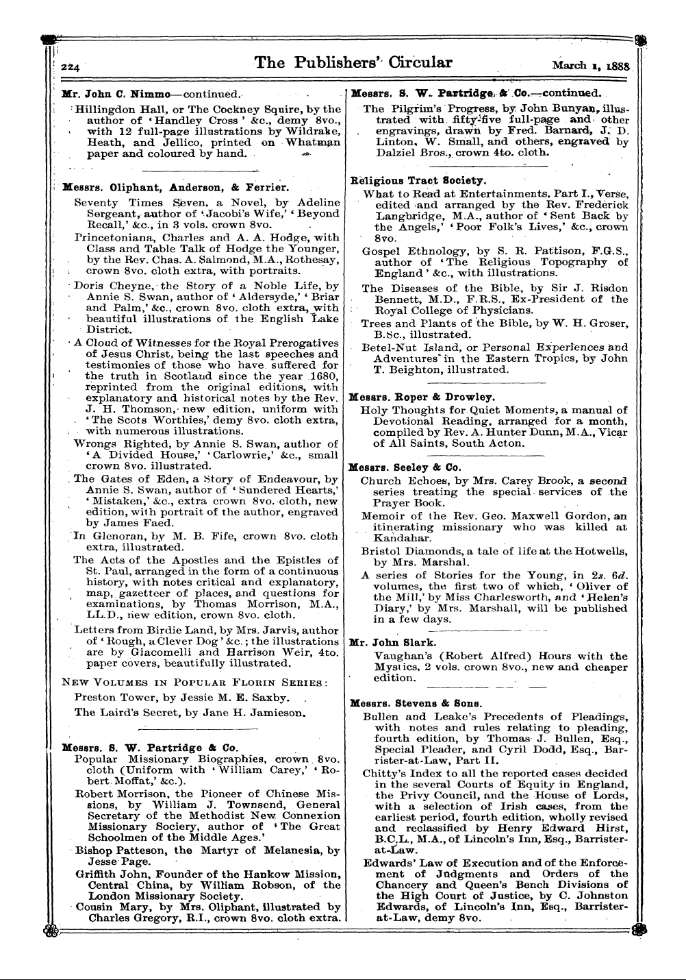 Publishers’ Circular (1880-1890): jS F Y, 1st edition - Mr. John C. Nimmo. The Life Of Benvenuto...