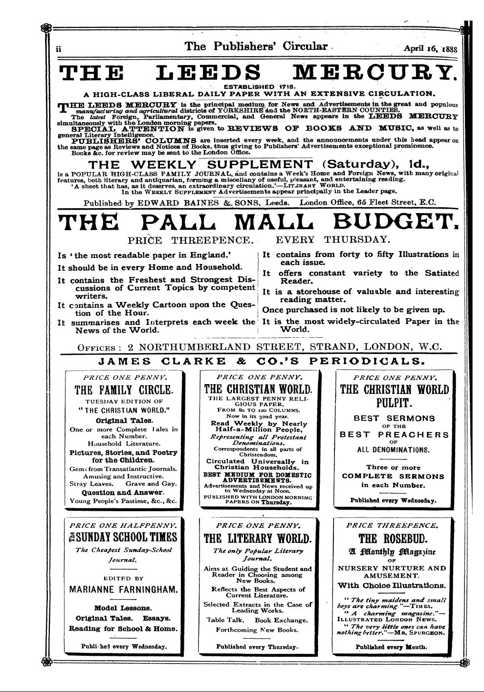 Publishers’ Circular (1880-1890): jS F Y, 1st edition - Ad00203