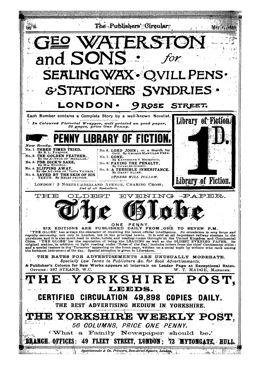 Publishers’ Circular (1880-1890): jS F Y, 1st edition - Ad06402