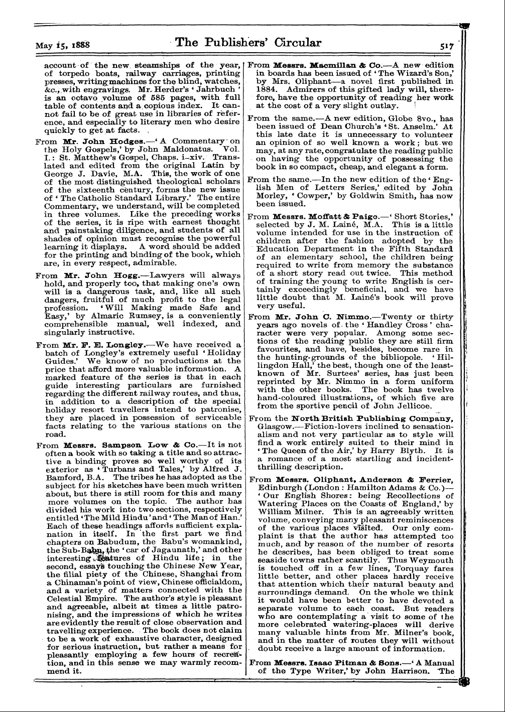 Publishers’ Circular (1880-1890): jS F Y, 1st edition - : ¦ Qp May Ivfav 15 It. Io 1888 Oo The A...