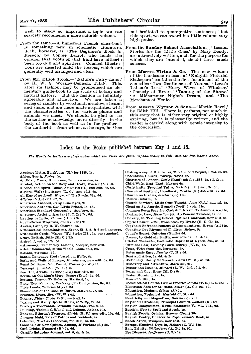 Publishers’ Circular (1880-1890): jS F Y, 1st edition - May 15, 188& The Publishers' Circular 5i...