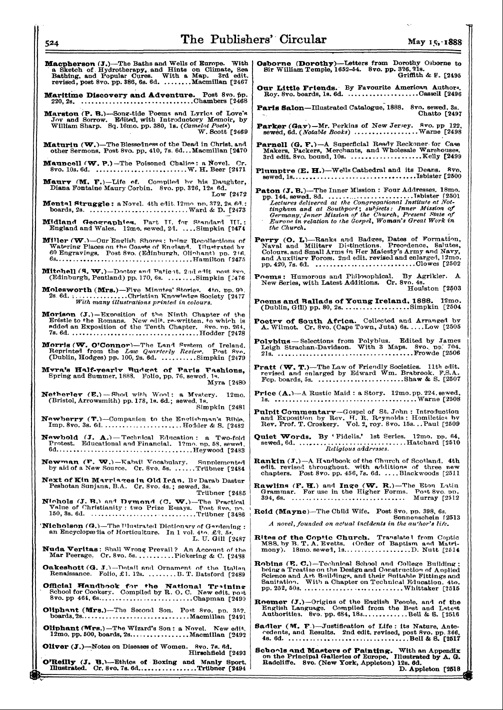 Publishers’ Circular (1880-1890): jS F Y, 1st edition - 5^4 The Publishers' Circular May 15, Is8...