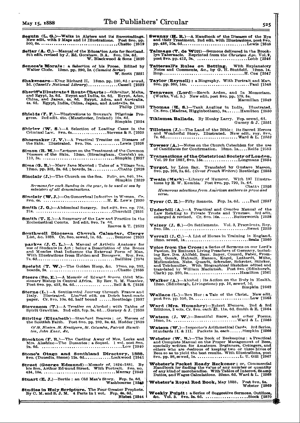 Publishers’ Circular (1880-1890): jS F Y, 1st edition: 27