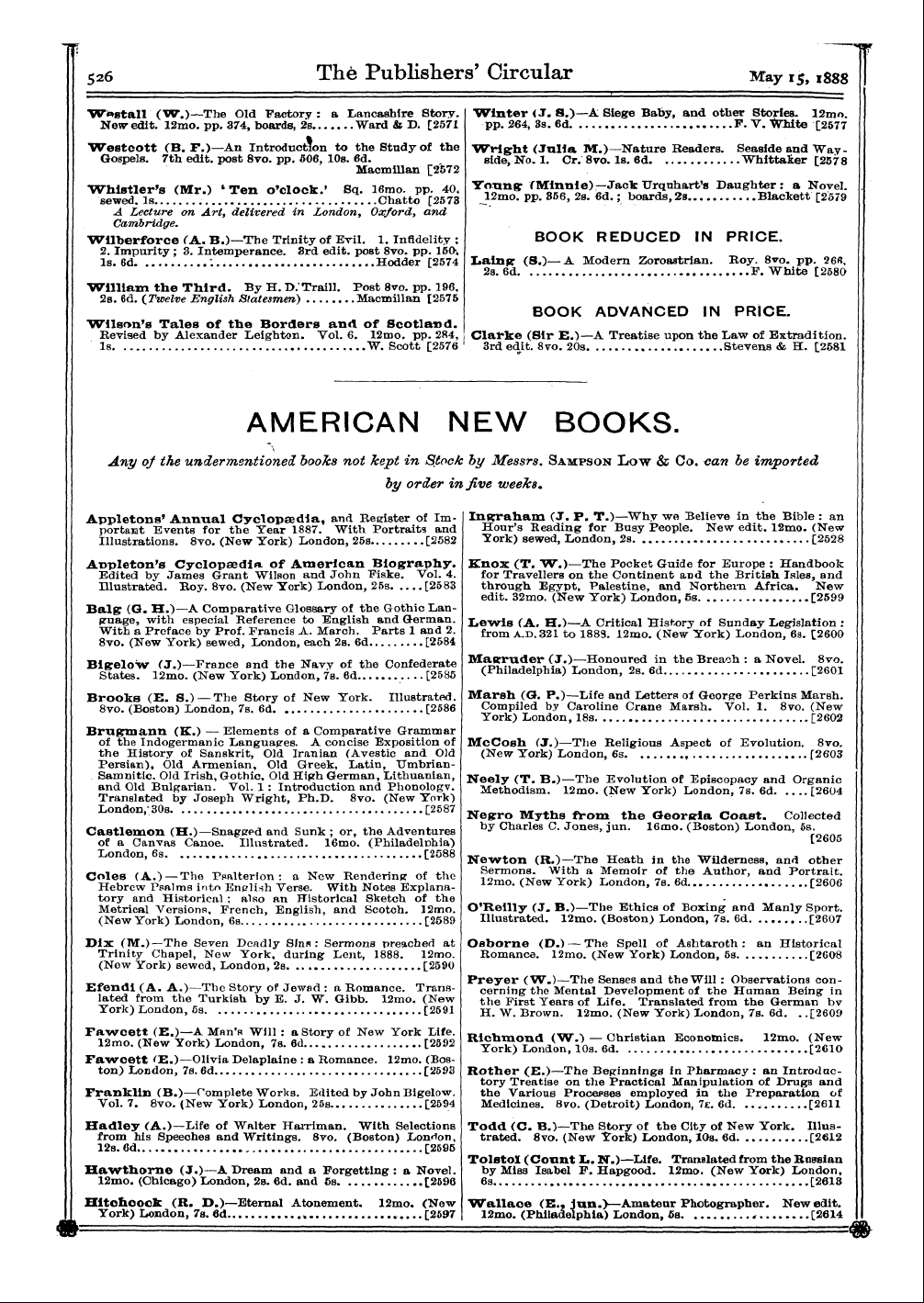 Publishers’ Circular (1880-1890): jS F Y, 1st edition - ; 1 "" 526 The Publishers' Circular May ...