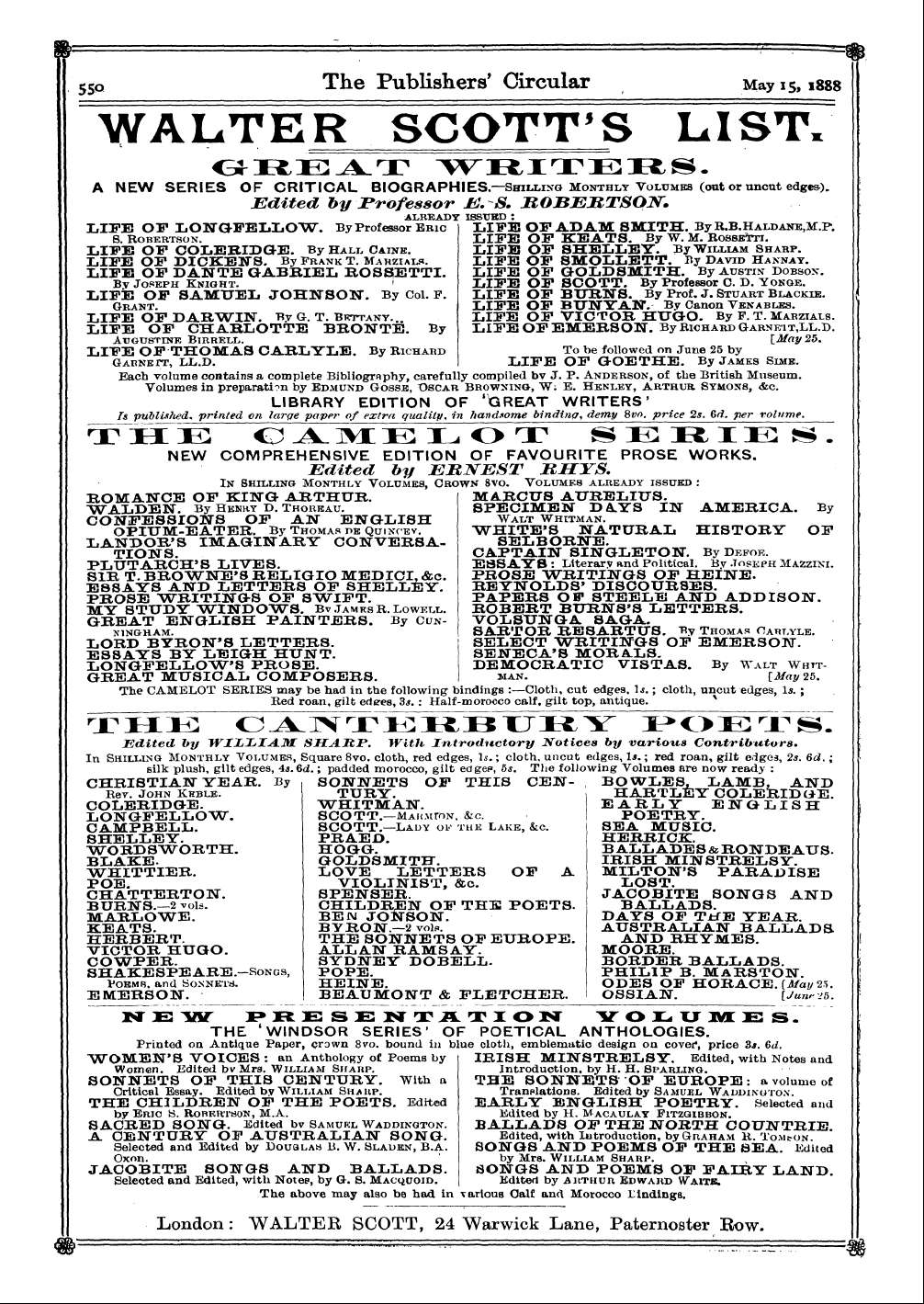 Publishers’ Circular (1880-1890): jS F Y, 1st edition - Ad05201