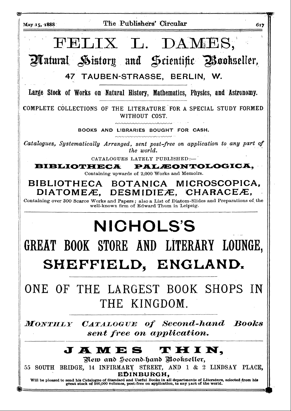 Publishers’ Circular (1880-1890): jS F Y, 1st edition - May Is, 1888 The Piiblishers' Gifcular 6...