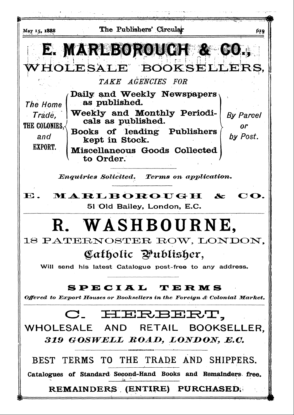 Publishers’ Circular (1880-1890): jS F Y, 1st edition - Ad12102