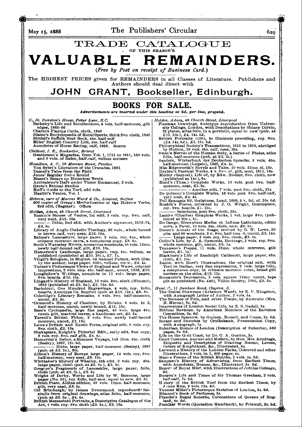 Publishers’ Circular (1880-1890): jS F Y, 1st edition - C, St. Dun Stan' S Hou S E , Fe T Ter La...