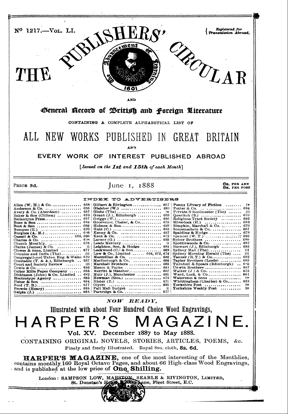 Publishers’ Circular (1880-1890): jS F Y, 1st edition - No 1217.—Vol. Li. Q^H Eh ' { I*J%££?&<»*...