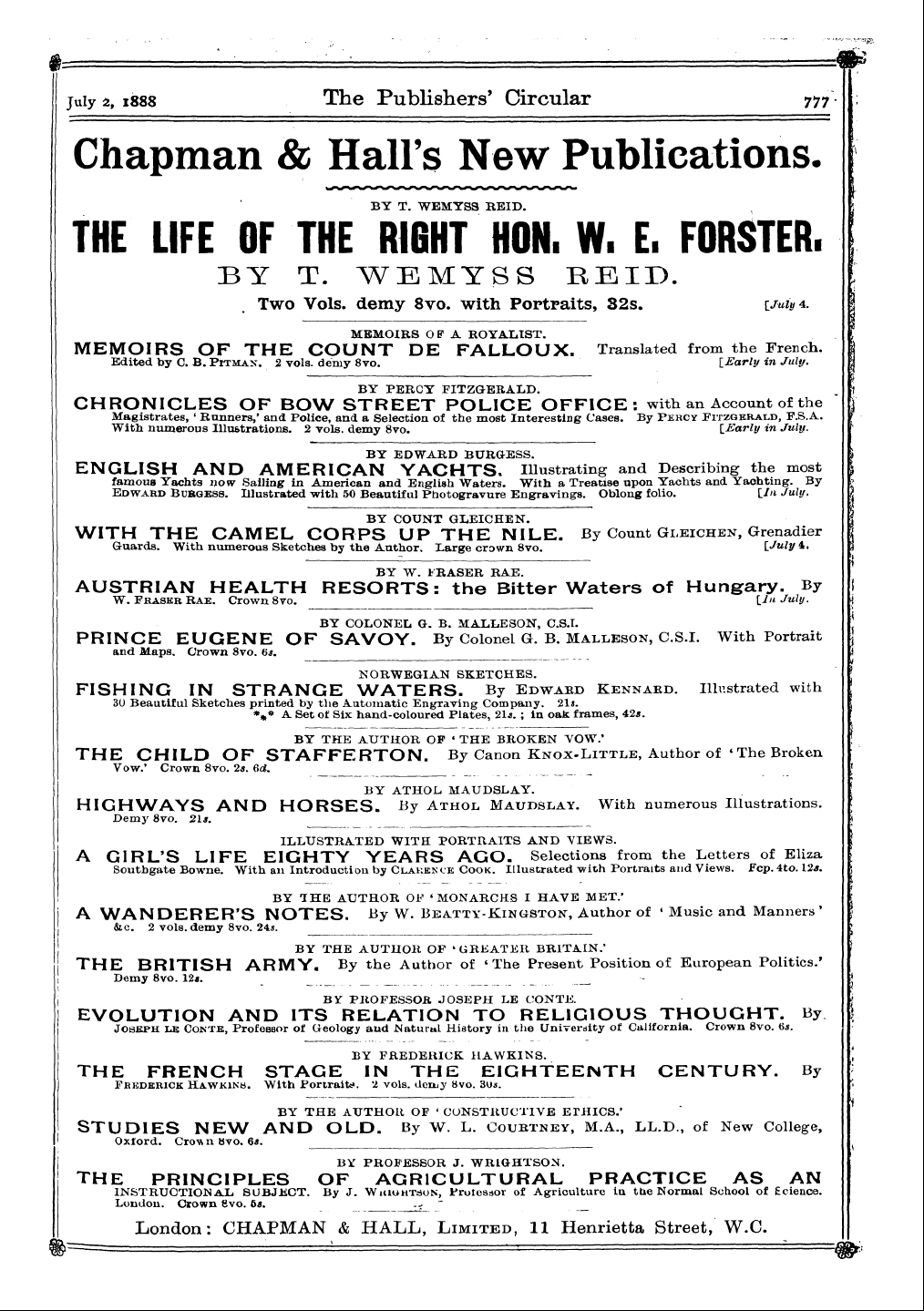 Publishers’ Circular (1880-1890): jS F Y, 1st edition - Ad03101