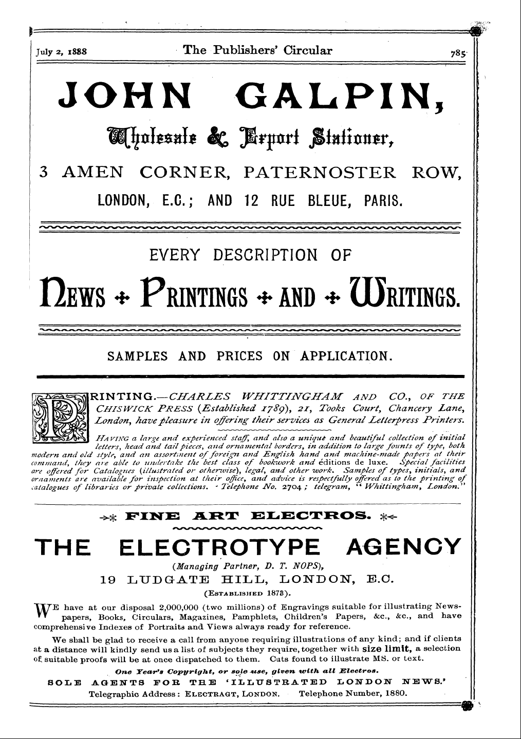 Publishers’ Circular (1880-1890): jS F Y, 1st edition - Ad03901