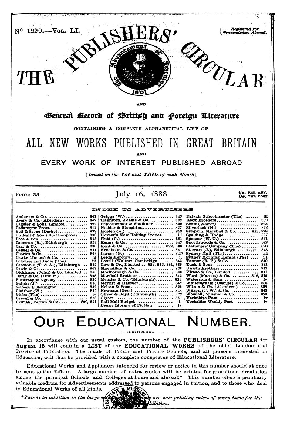 Publishers’ Circular (1880-1890): jS F Y, 1st edition - Pc00306