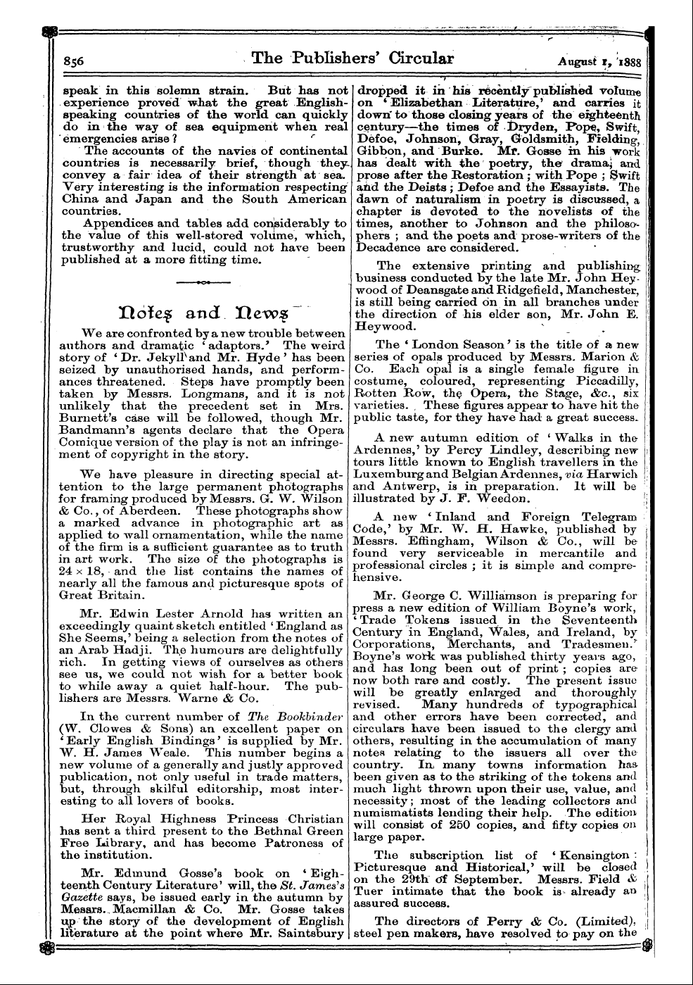 Publishers’ Circular (1880-1890): jS F Y, 1st edition - ¦ I Tlole$ And !Qews