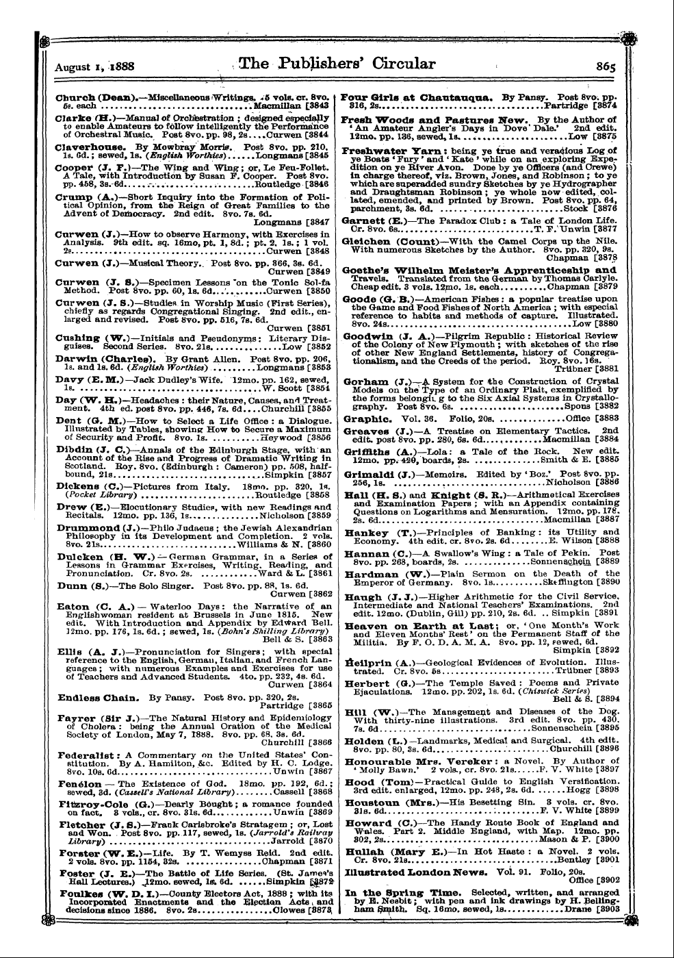 Publishers’ Circular (1880-1890): jS F Y, 1st edition: 15