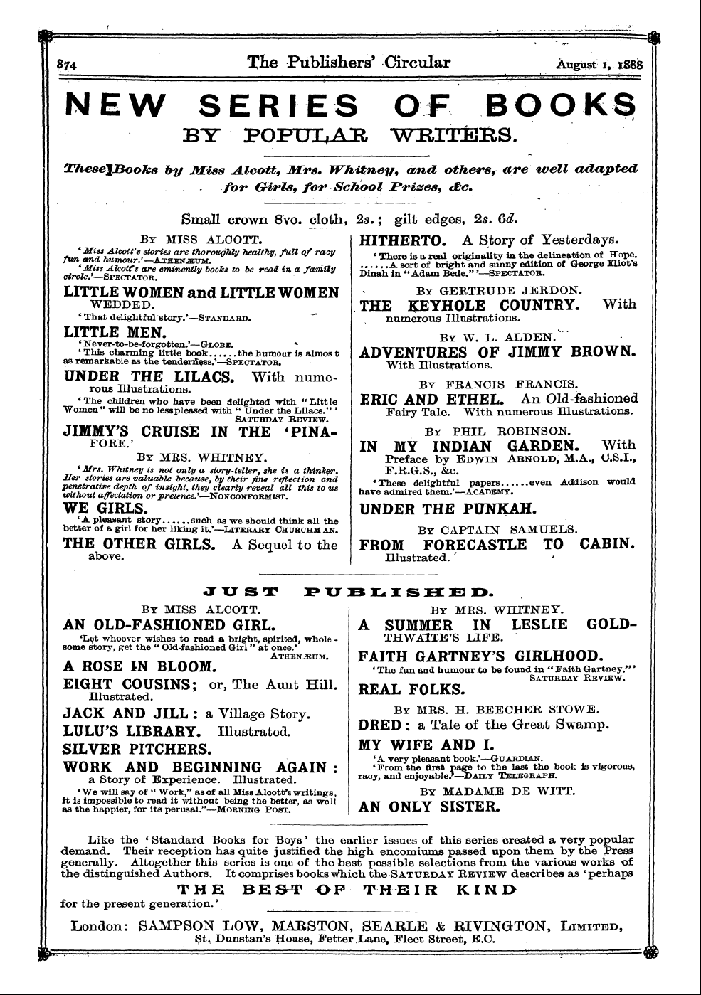 Publishers’ Circular (1880-1890): jS F Y, 1st edition: 24