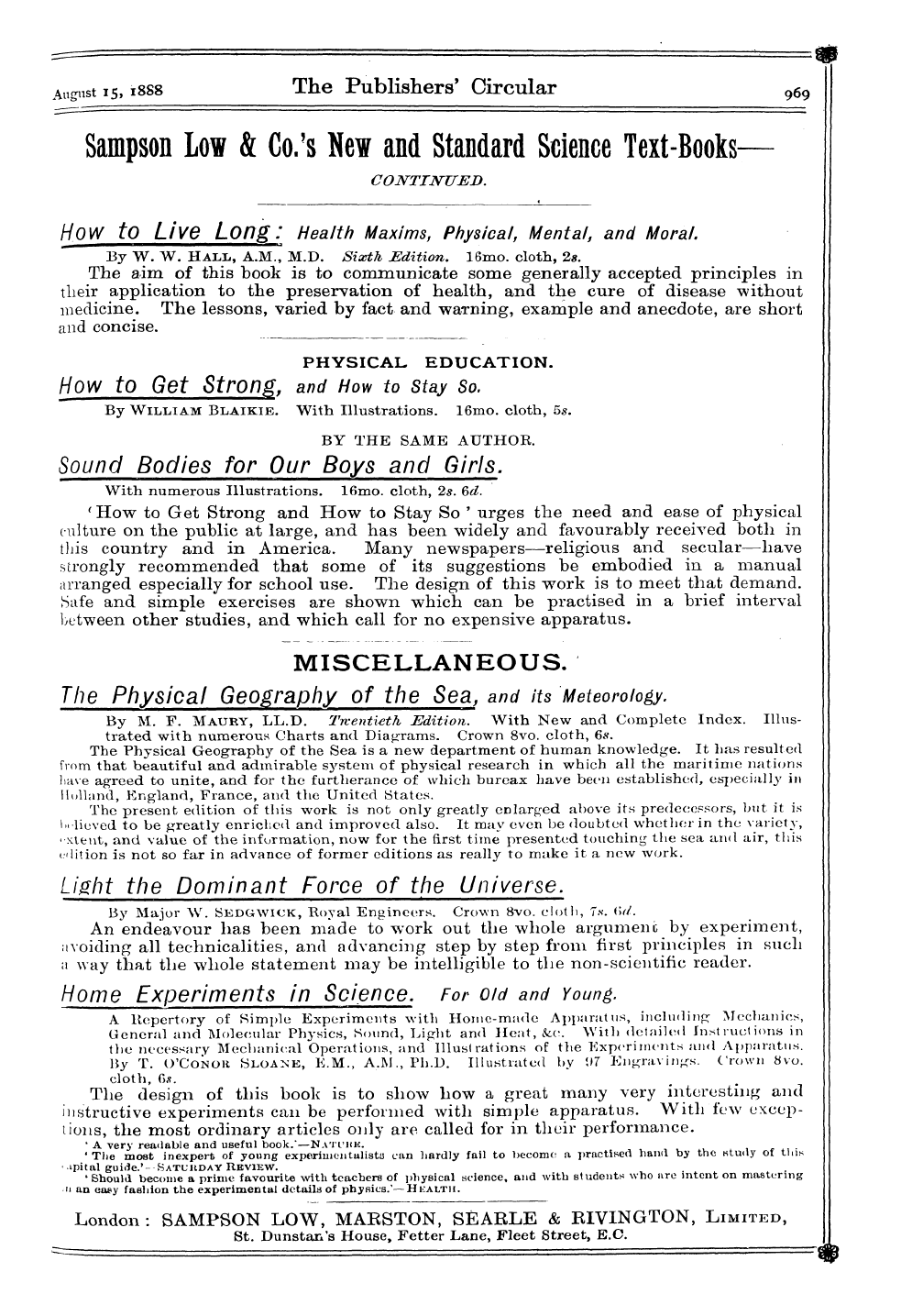 Publishers’ Circular (1880-1890): jS F Y, 1st edition - Ad06301