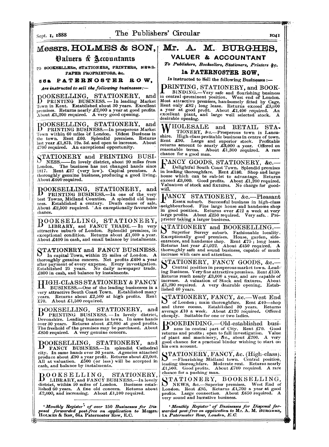 Publishers’ Circular (1880-1890): jS F Y, 1st edition - Ad03502