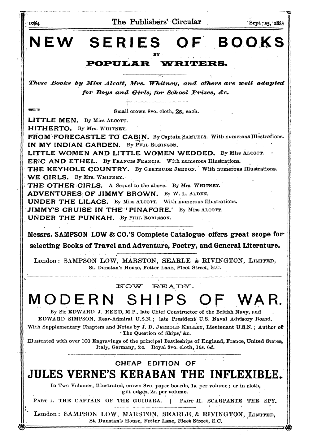 Publishers’ Circular (1880-1890): jS F Y, 1st edition - Ad02601