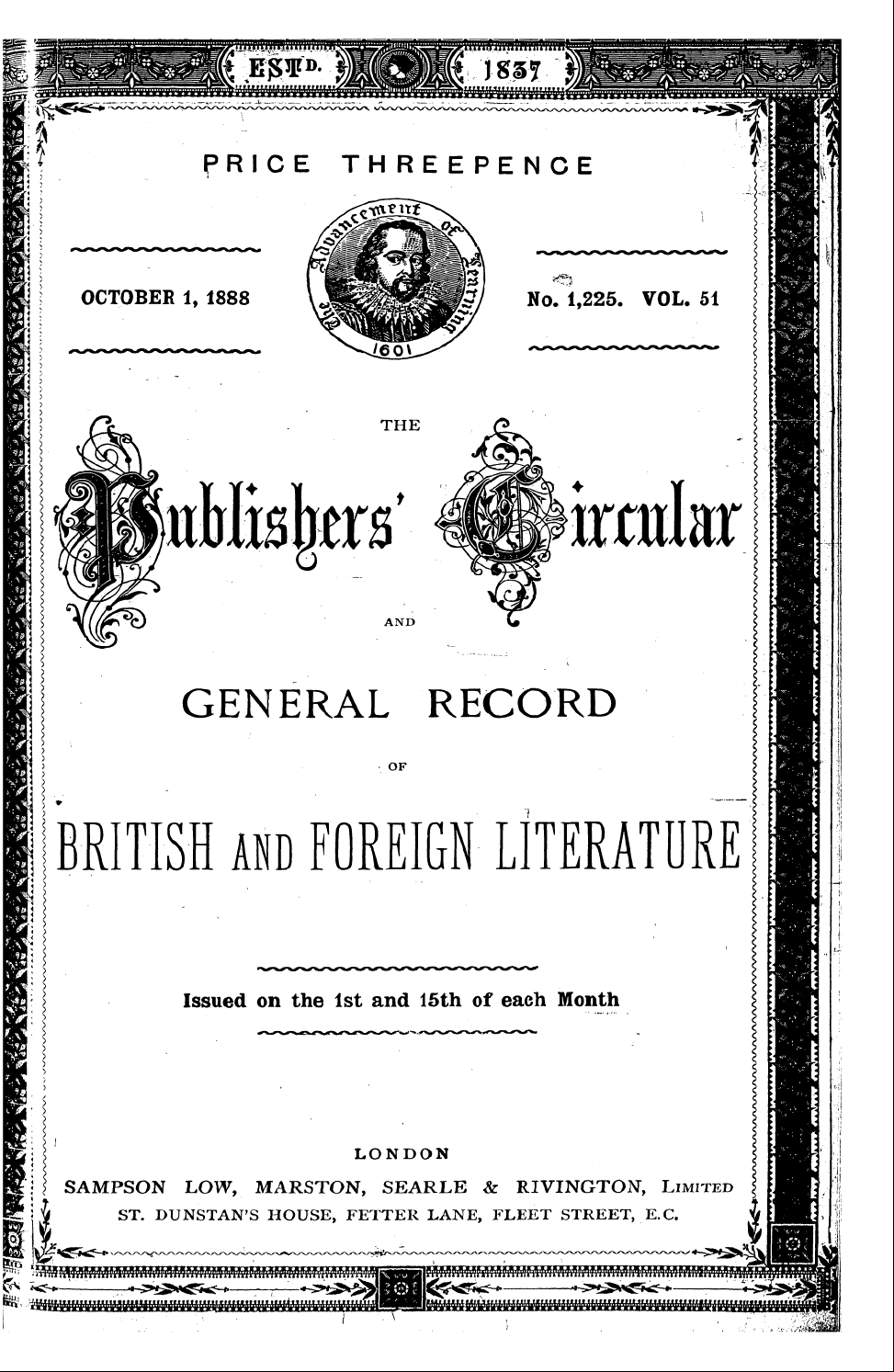 Publishers’ Circular (1880-1890): jS F Y, 1st edition - Ip Im Mj, Price Threepence W