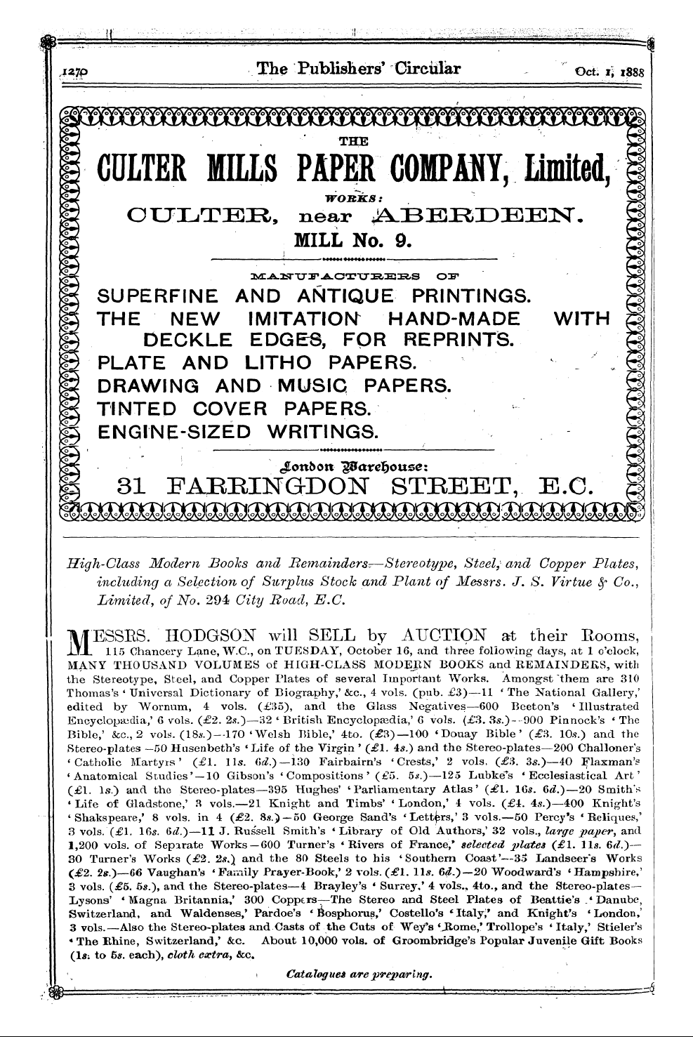 Publishers’ Circular (1880-1890): jS F Y, 1st edition - Ad16401