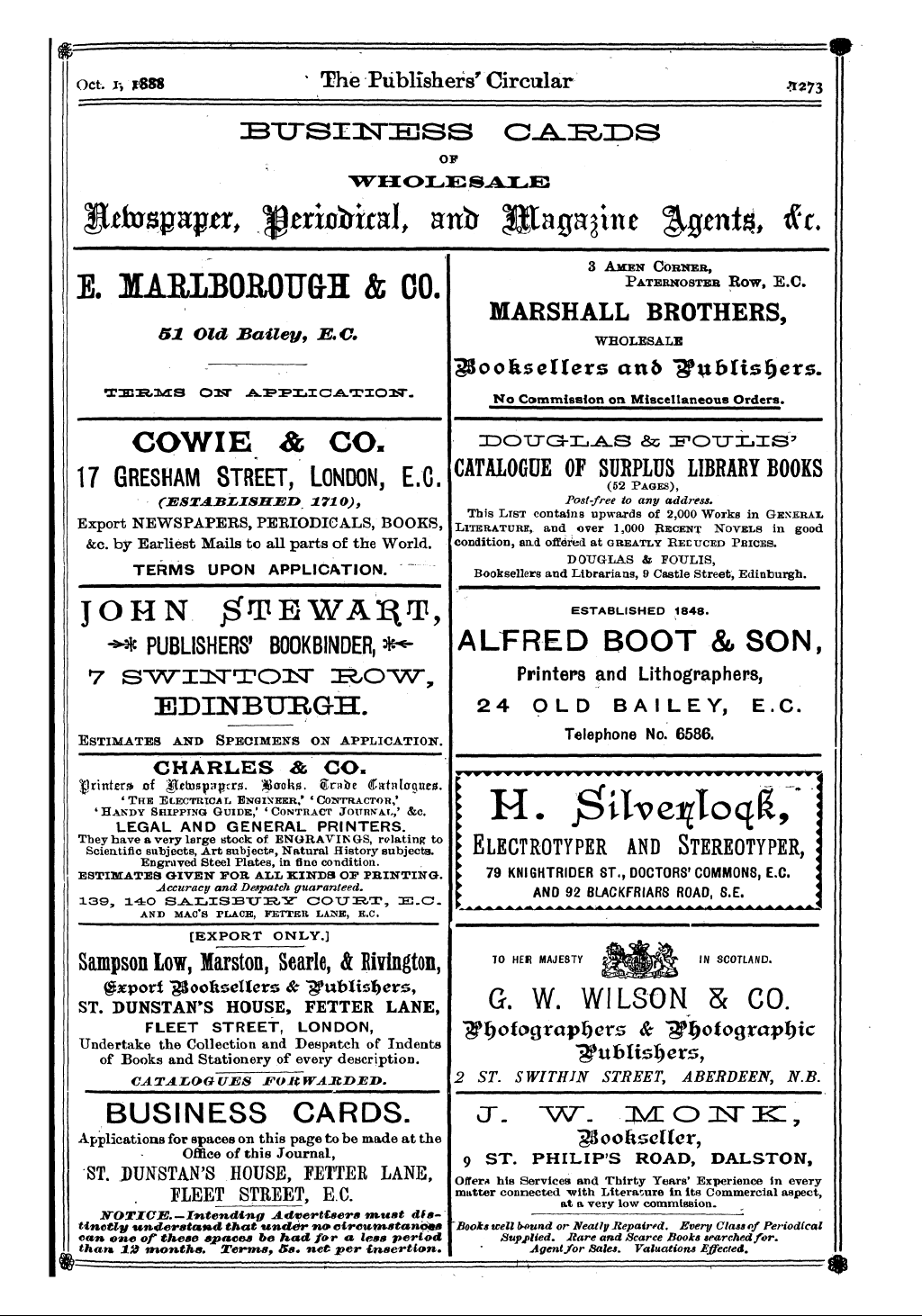 Publishers’ Circular (1880-1890): jS F Y, 1st edition - Ad16707