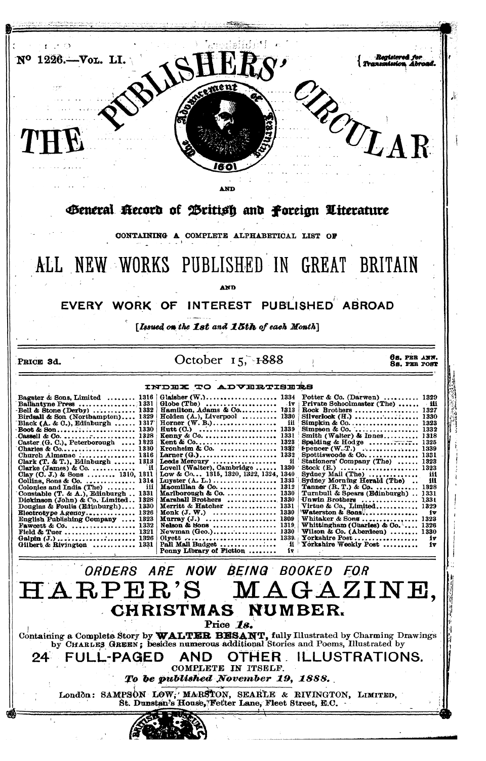 Publishers’ Circular (1880-1890): jS F Y, 1st edition - Pc00305