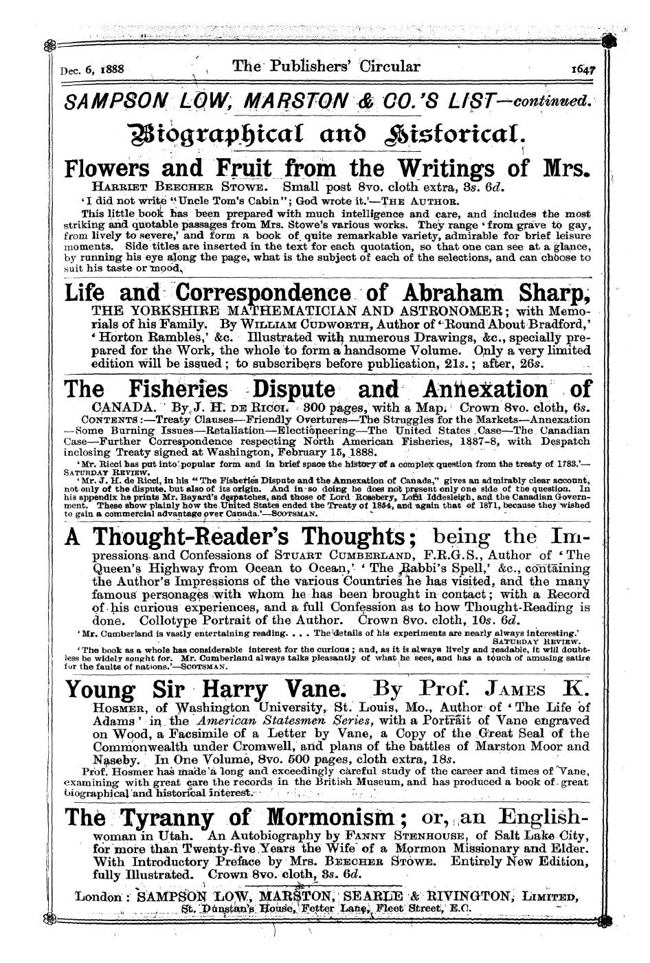 Publishers’ Circular (1880-1890): jS F Y, 1st edition: 225