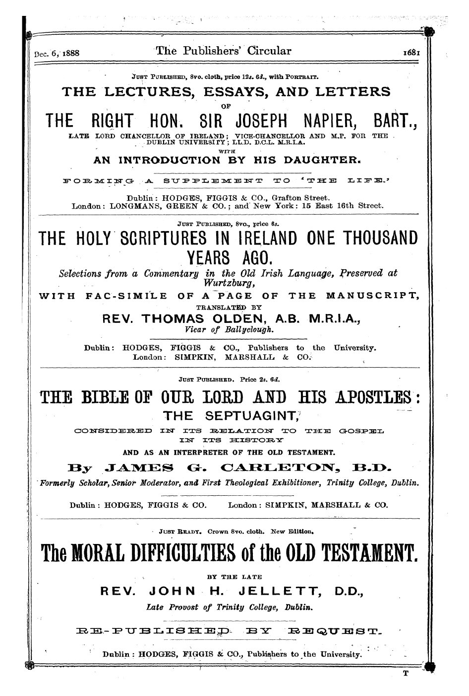 Publishers’ Circular (1880-1890): jS F Y, 1st edition - Ad28301