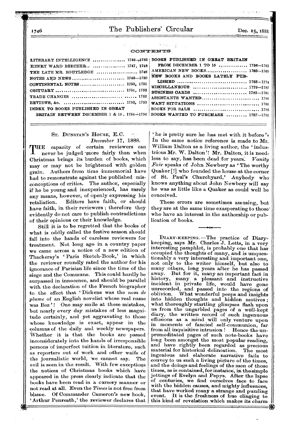 Publishers’ Circular (1880-1890): jS F Y, 1st edition - Co1ttbuts I