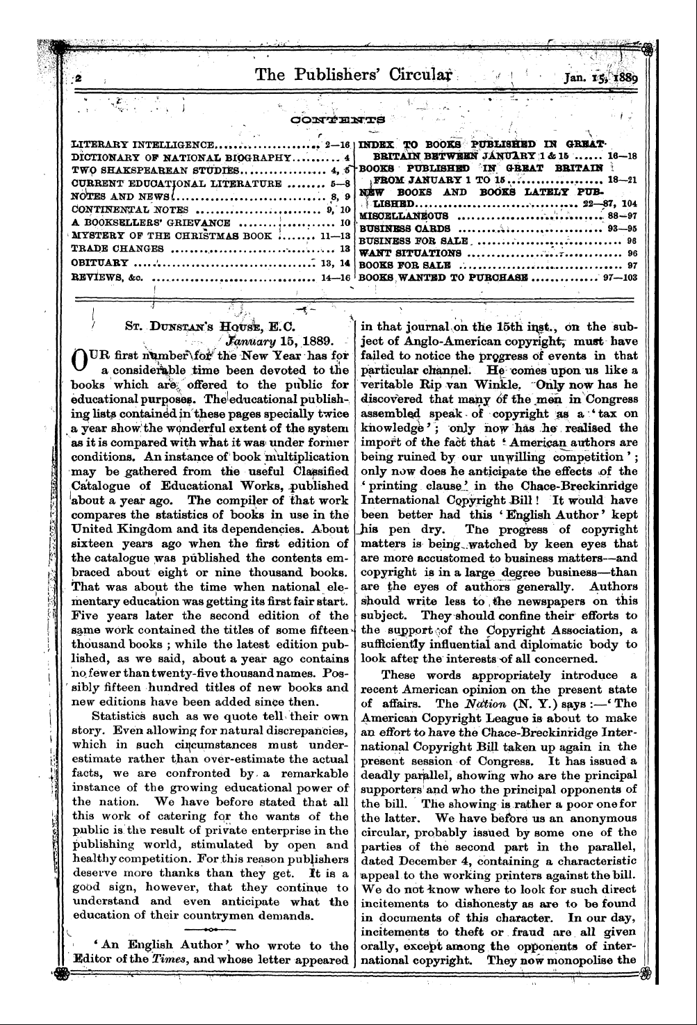 Publishers’ Circular (1880-1890): jS F Y, 1st edition - . N ? R^~ / St. . Dumi^Tf's Hqicfsi:, Ec. The ^Omia/Ry 15, 1889 Has .