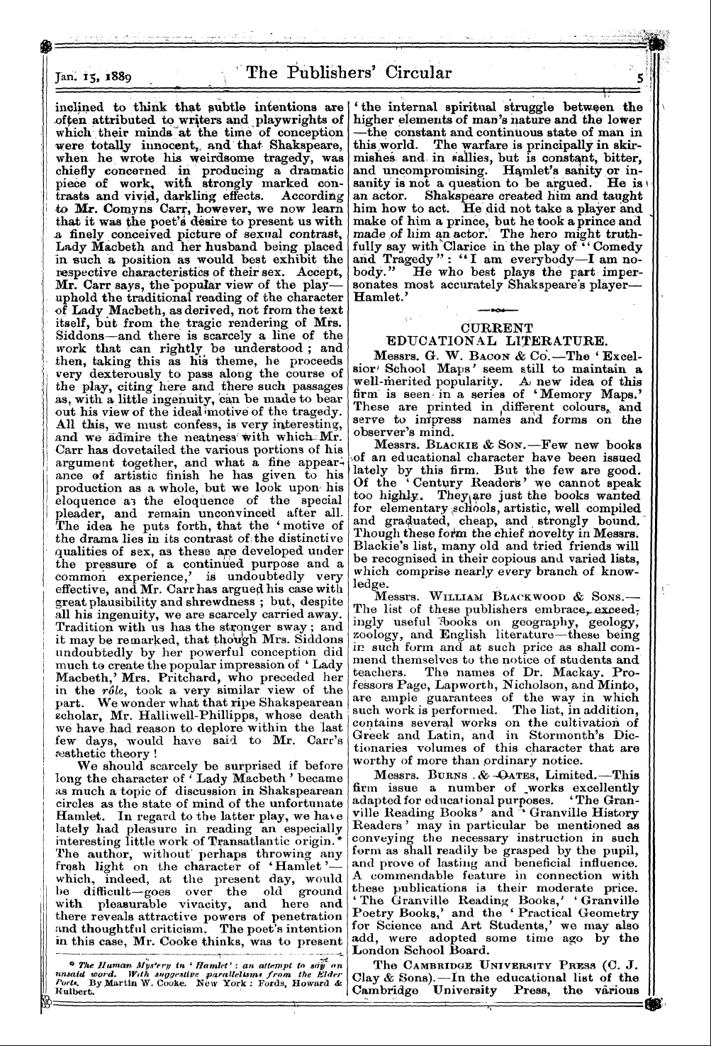 Publishers’ Circular (1880-1890): jS F Y, 1st edition - Current Educational Literature.