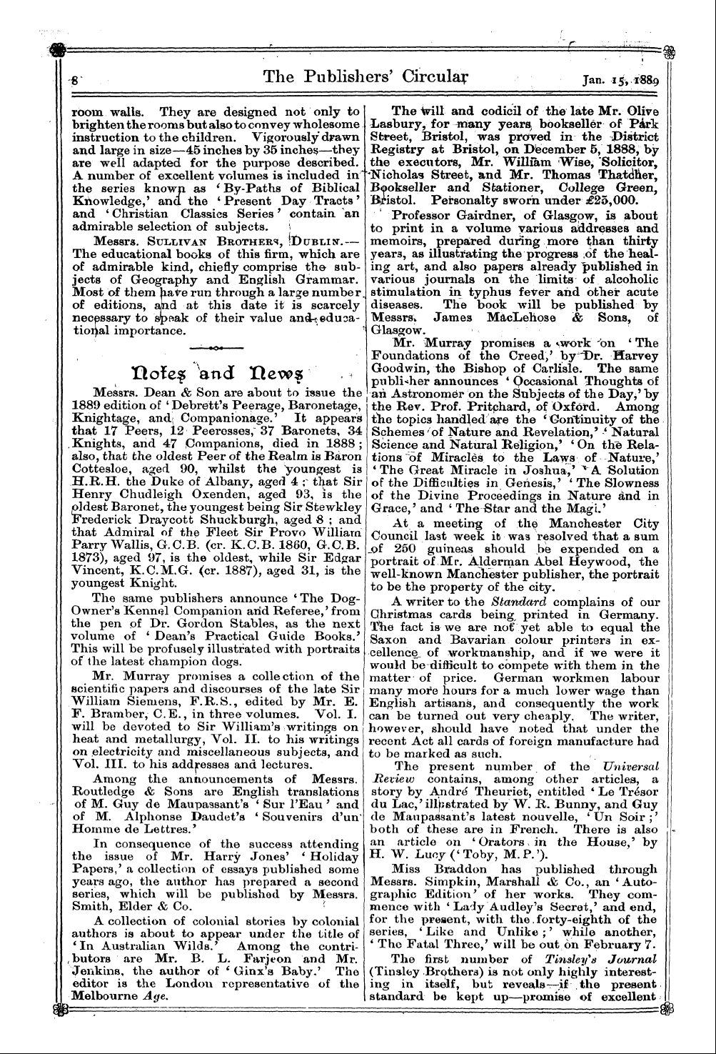 Publishers’ Circular (1880-1890): jS F Y, 1st edition - - ^ Hofe£ And Hews