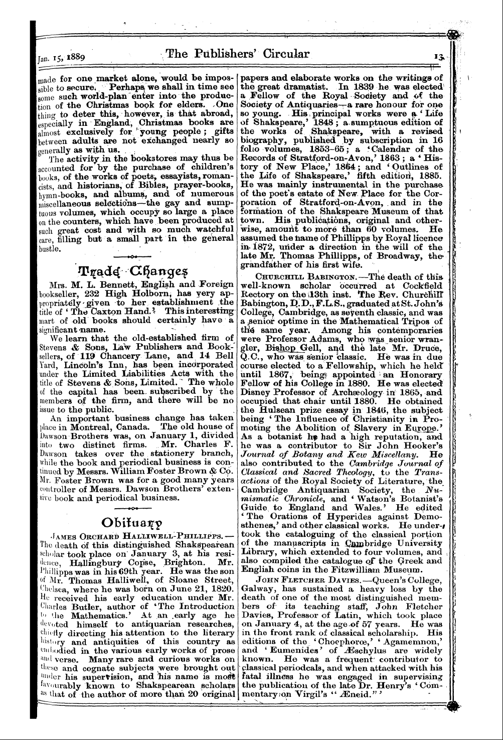 Publishers’ Circular (1880-1890): jS F Y, 1st edition - Obifttaifip