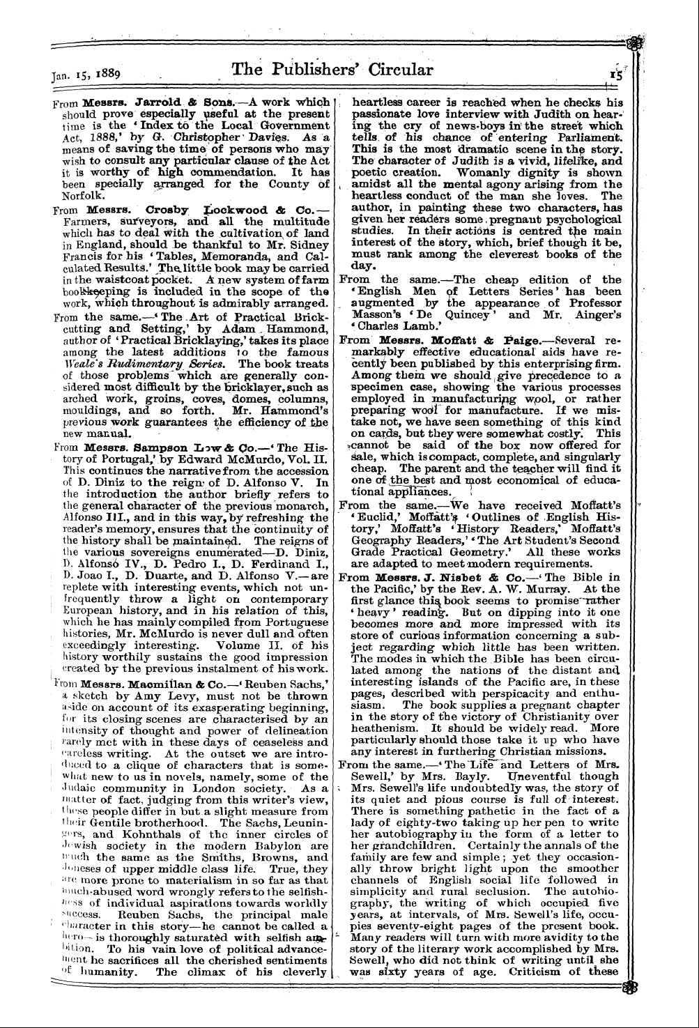 Publishers’ Circular (1880-1890): jS F Y, 1st edition: 17