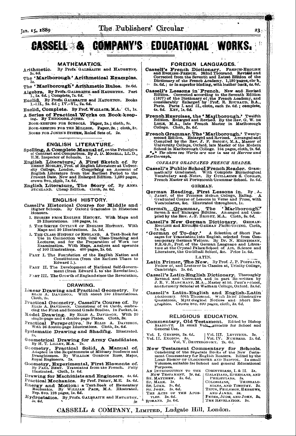 Publishers’ Circular (1880-1890): jS F Y, 1st edition - Ad02501