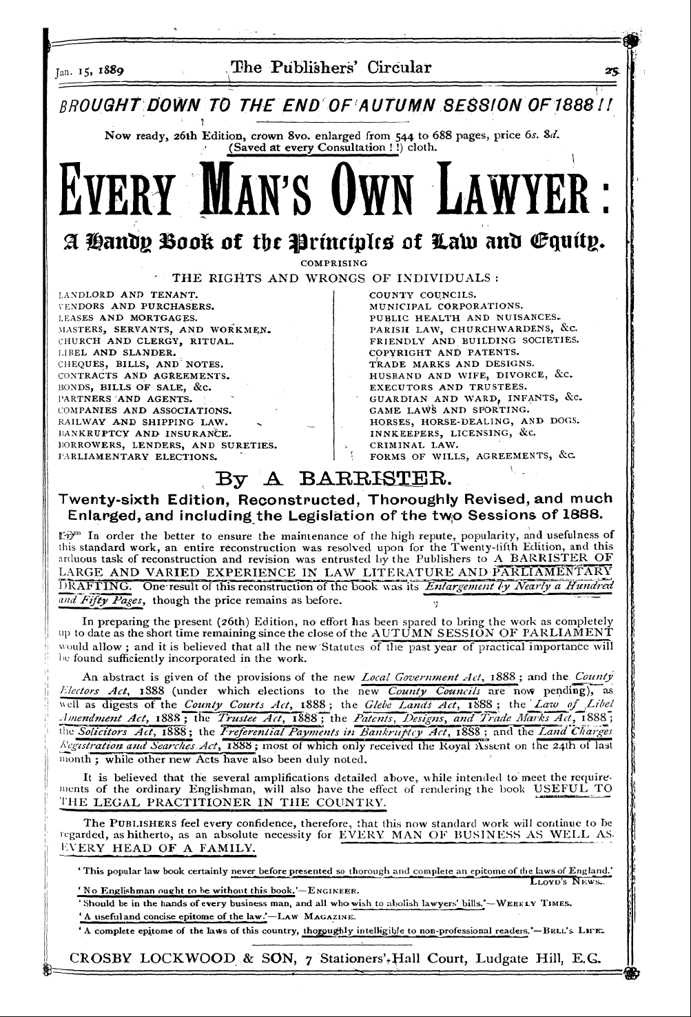 Publishers’ Circular (1880-1890): jS F Y, 1st edition - Ad02701