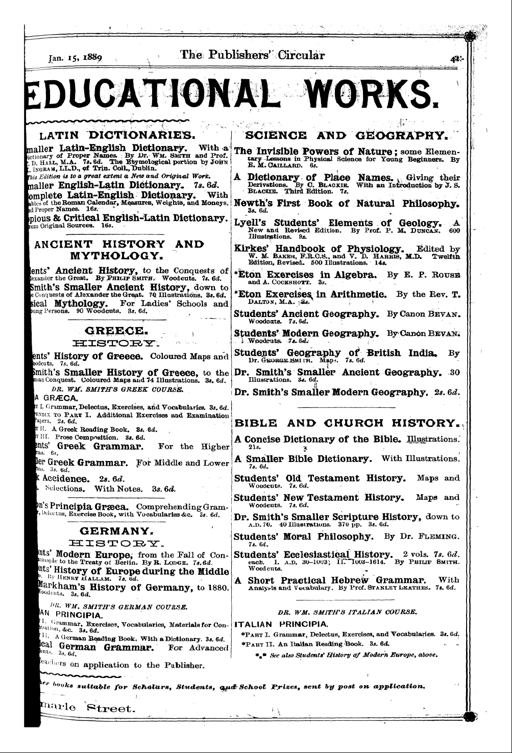 Publishers’ Circular (1880-1890): jS F Y, 1st edition - Ad04301