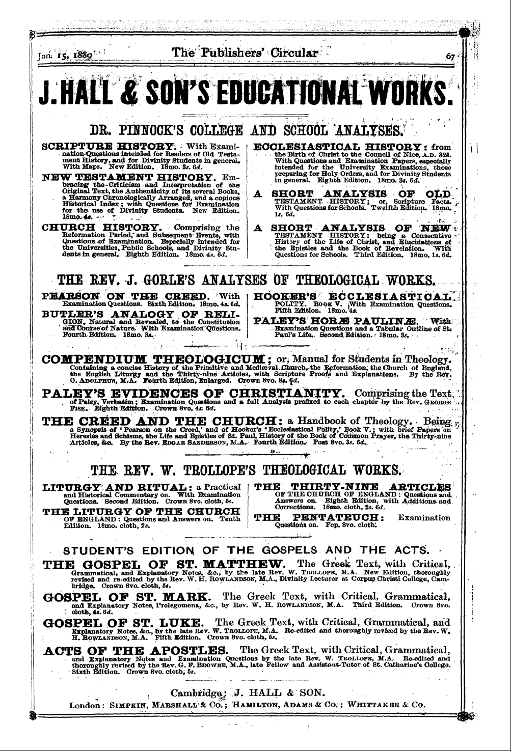 Publishers’ Circular (1880-1890): jS F Y, 1st edition: 69